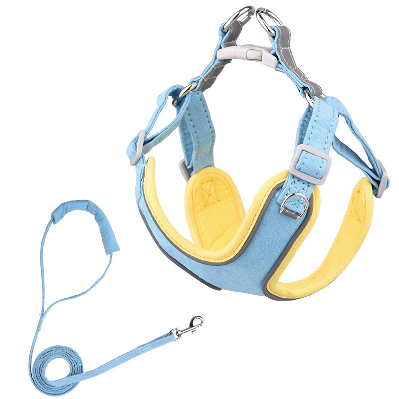 Suede Pastel 2 Tone Adjustable Dog Harness and Leash Set - Blue/Pink/Green/Yellow