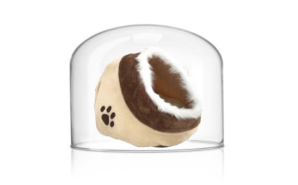 Igloo Style Cozy Small Dog / Cat Bed - Fur Lined Beige