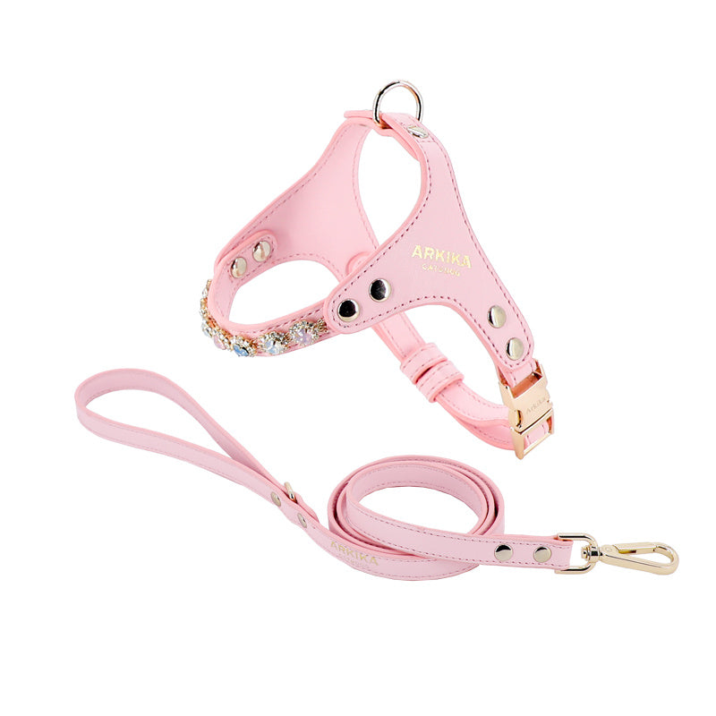 Luxury Rhinestone Detail PU Leather Adjustable Dog Harness & Leash Set