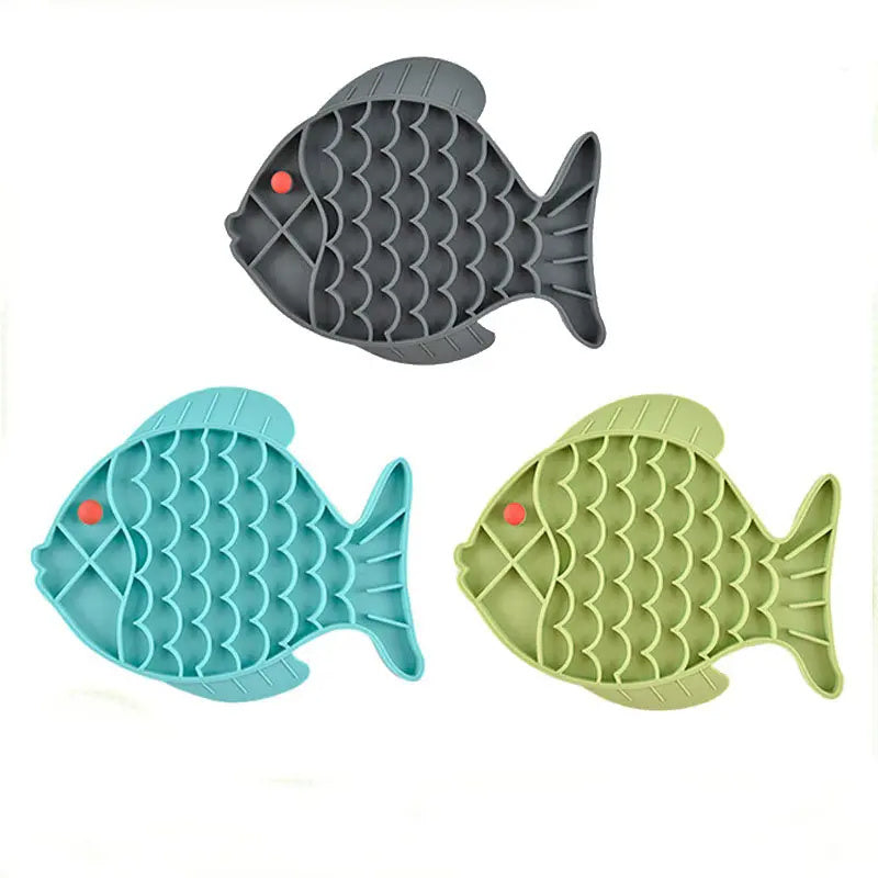 Fish Shape Silicone Lick Mat Slow Enrichment Feeder - Blue/Grey/Green