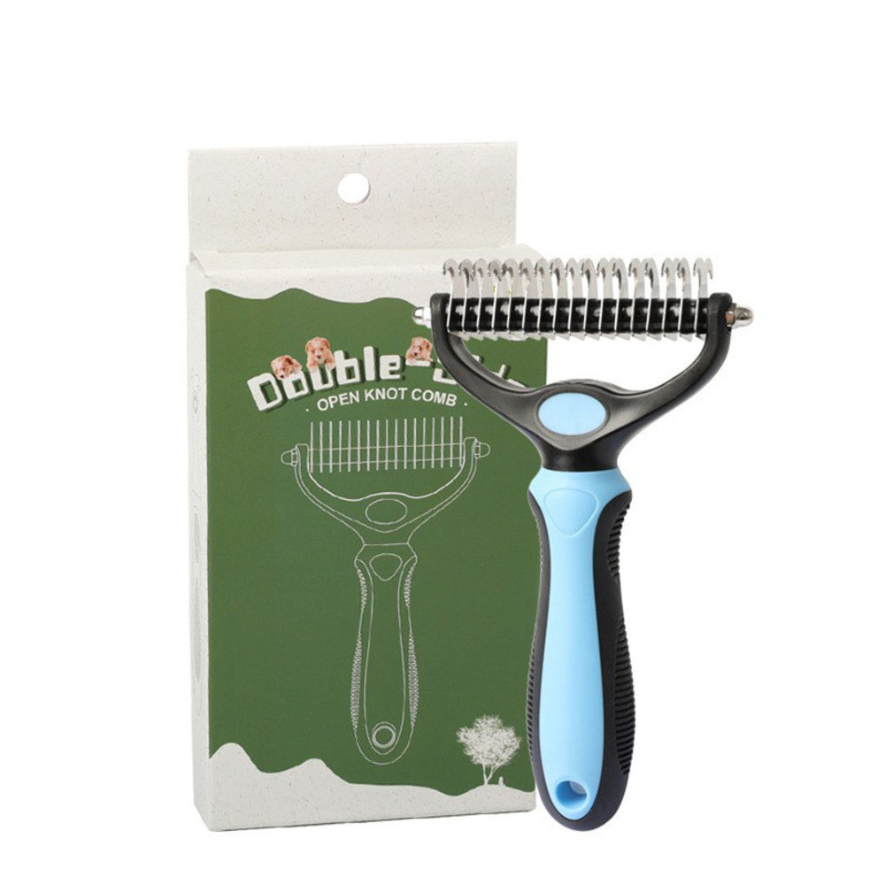 Double-Sided Shedding and Dematting Grooming Brush -  Blue/Green/Orange
