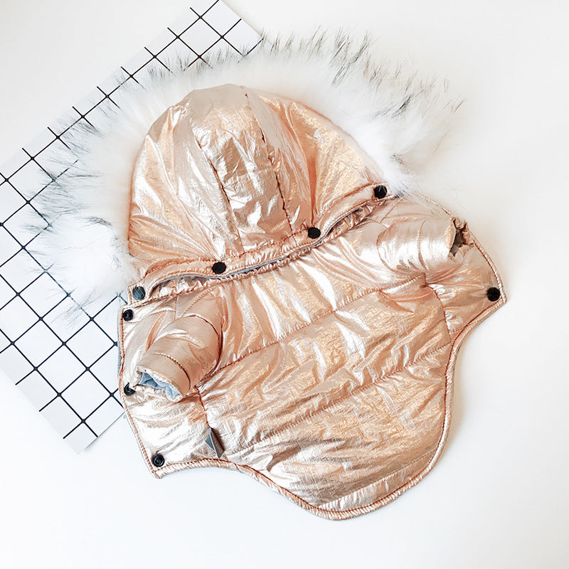 Cotton Hooded Dog Jacket - Silver/Gold