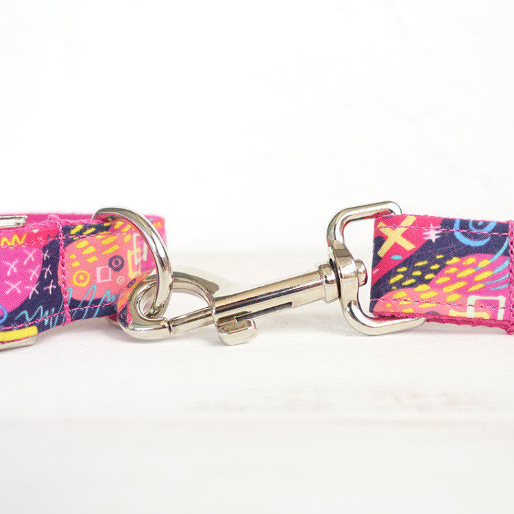 Pink Retro Design Luxury Dog Collar and Leash Set