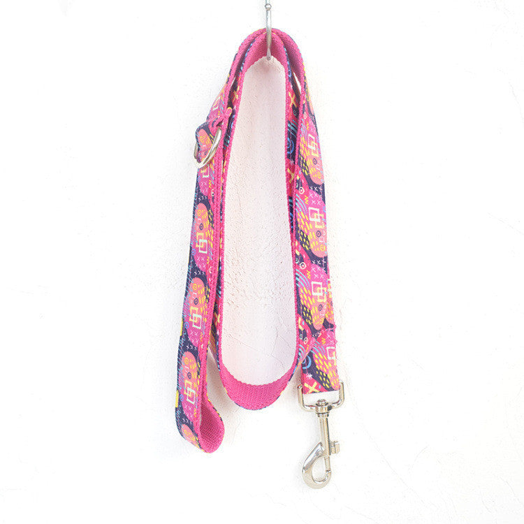 Pink Retro Design Luxury Dog Collar and Leash Set