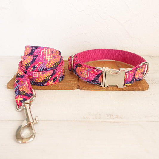 Pink Retro Design Luxury Dog Collar and Leash Set