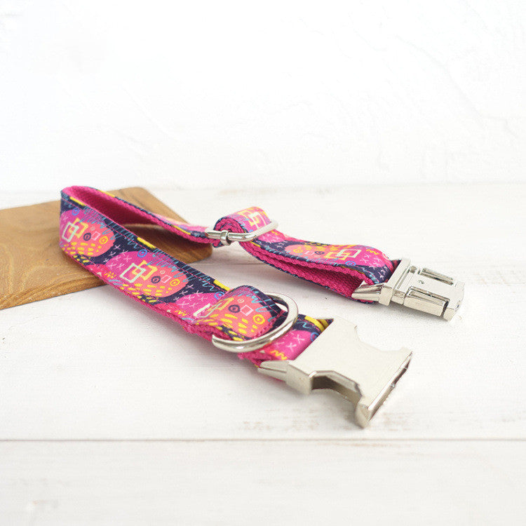 Pink Retro Design Luxury Dog Collar and Leash Set