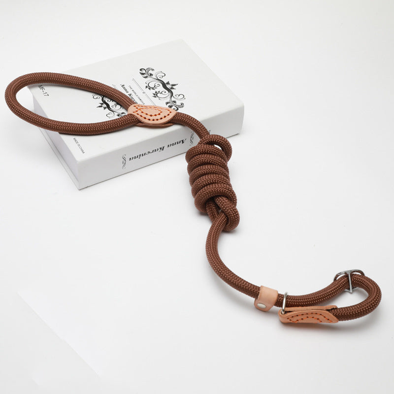 Leather Detail Dog Training Slip Lead  - Black/Brown/Coffee/Red