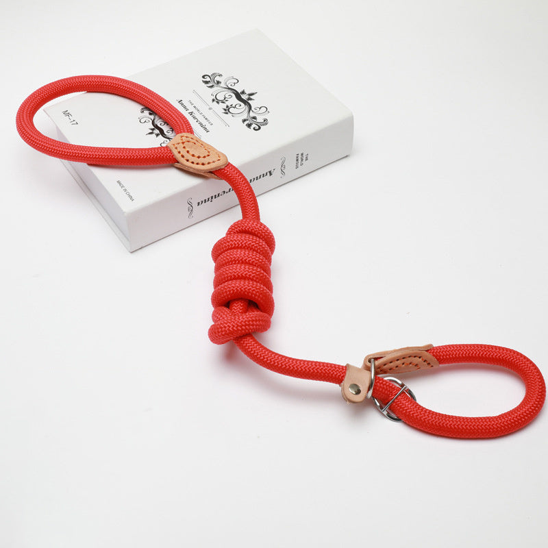 Leather Detail Dog Training Slip Lead  - Black/Brown/Coffee/Red