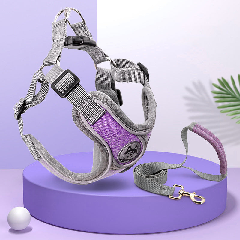 Luxury Reflective Harness and Leash Set with Padded Handle - Blue/Red/Purple/Grey