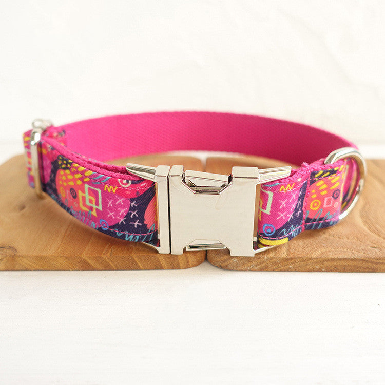 Pink Retro Design Luxury Dog Collar and Leash Set