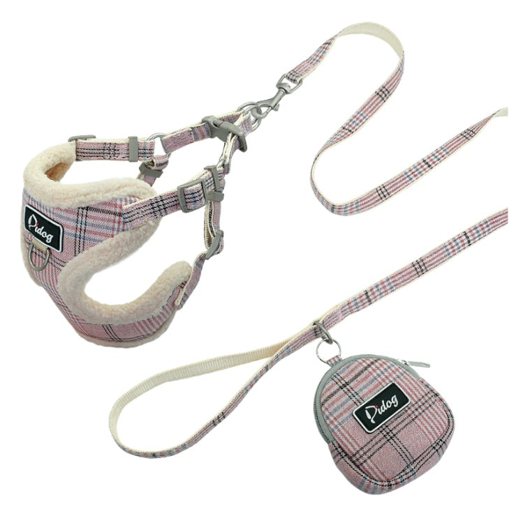 Luxury Breathable 3 Piece Harness, Leash & Treat bag Set - Blue/Grey/Pink