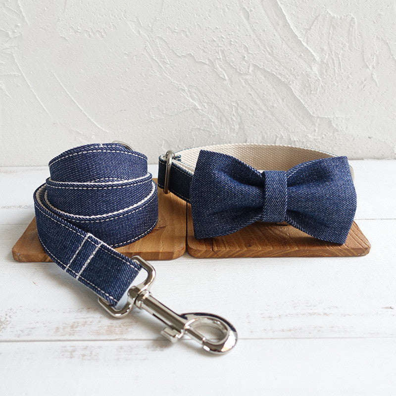 Luxury Denim Cowboy Style Lead and Collar Set