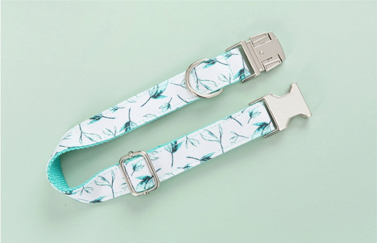 Luxury Leaf Design Dog Bow Collar and Leash Set
