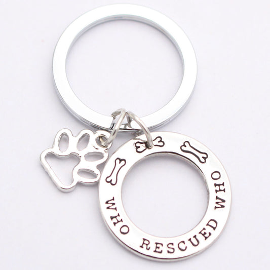 Who Rescued Who - Dog Paw Keychain Perfect Gift for Pet Lovers