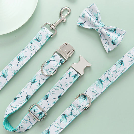 Luxury Leaf Design Dog Bow Collar and Leash Set