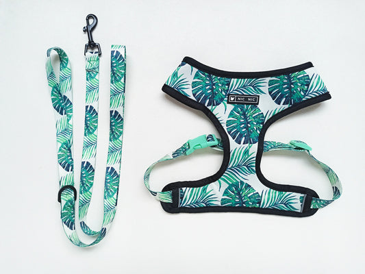 Tropical Leaf Design Harness and Leash Set