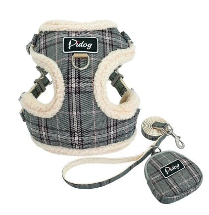 Luxury Breathable 3 Piece Harness, Leash & Treat bag Set - Blue/Grey/Pink