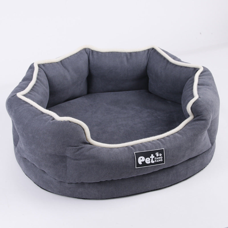 Extra Comfort Padded Round Dog Bed - Pink/Grey/Blue