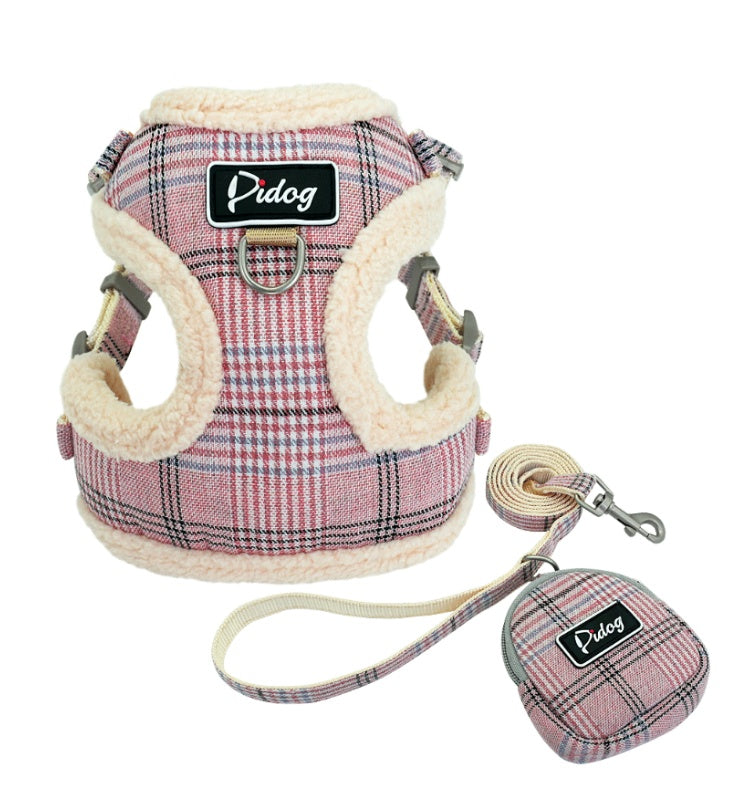 Luxury Breathable 3 Piece Harness, Leash & Treat bag Set - Blue/Grey/Pink