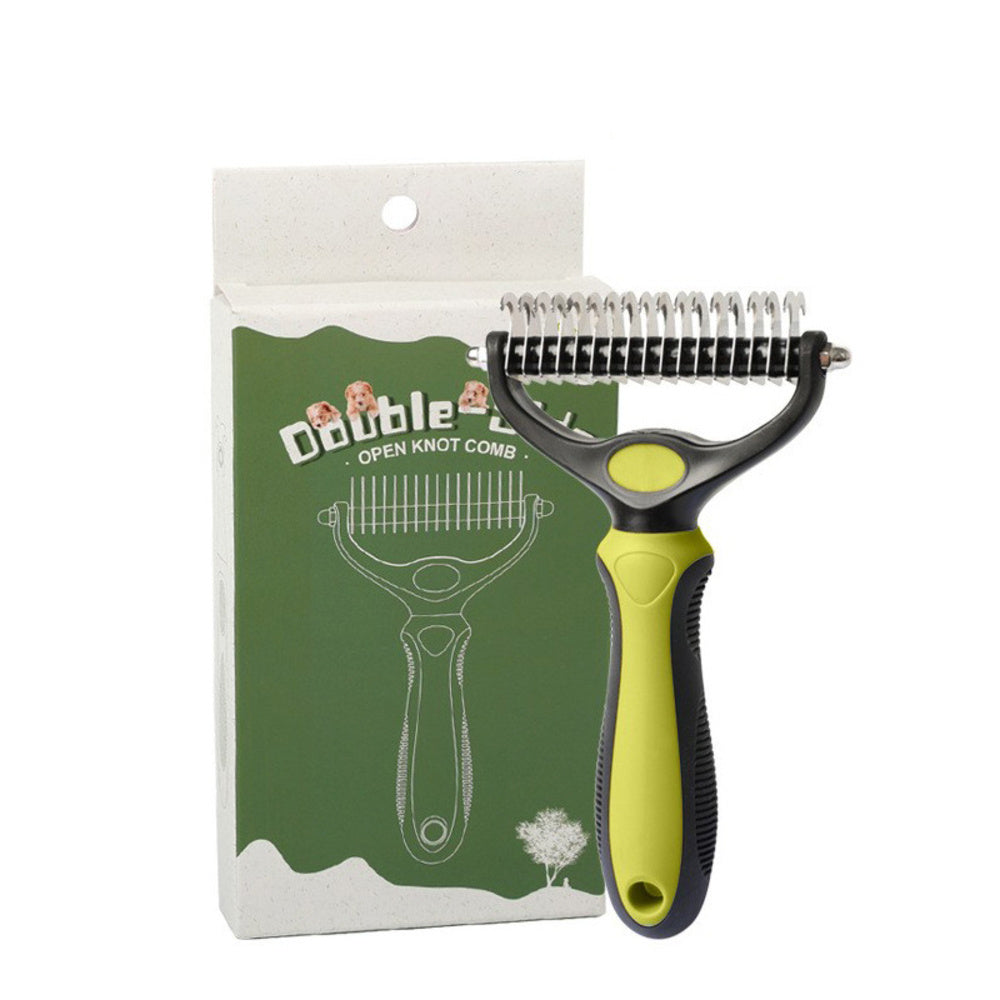 Double-Sided Shedding and Dematting Grooming Brush -  Blue/Green/Orange