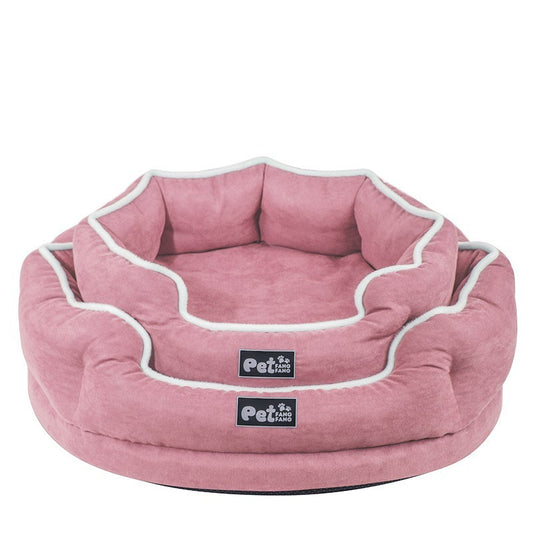 Extra Comfort Padded Round Dog Bed - Pink/Grey/Blue