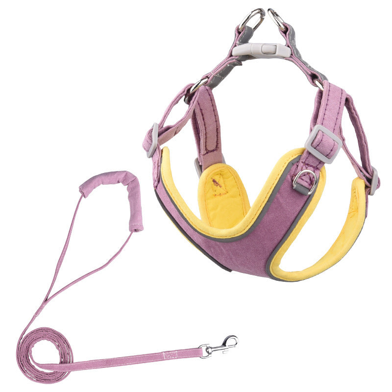 Suede Pastel 2 Tone Adjustable Dog Harness and Leash Set  - Blue/Pink/Green/Yellow