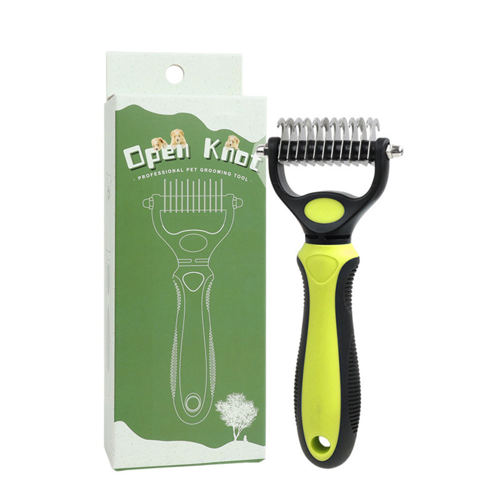 Double-Sided Shedding and Dematting Grooming Brush -  Blue/Green/Orange
