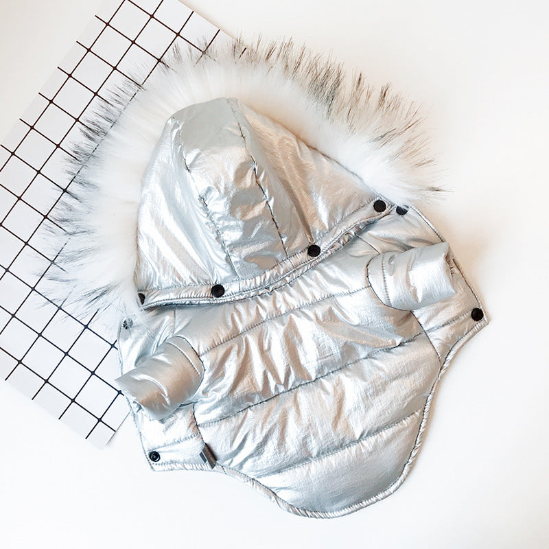 Cotton Hooded Dog Jacket - Silver/Gold