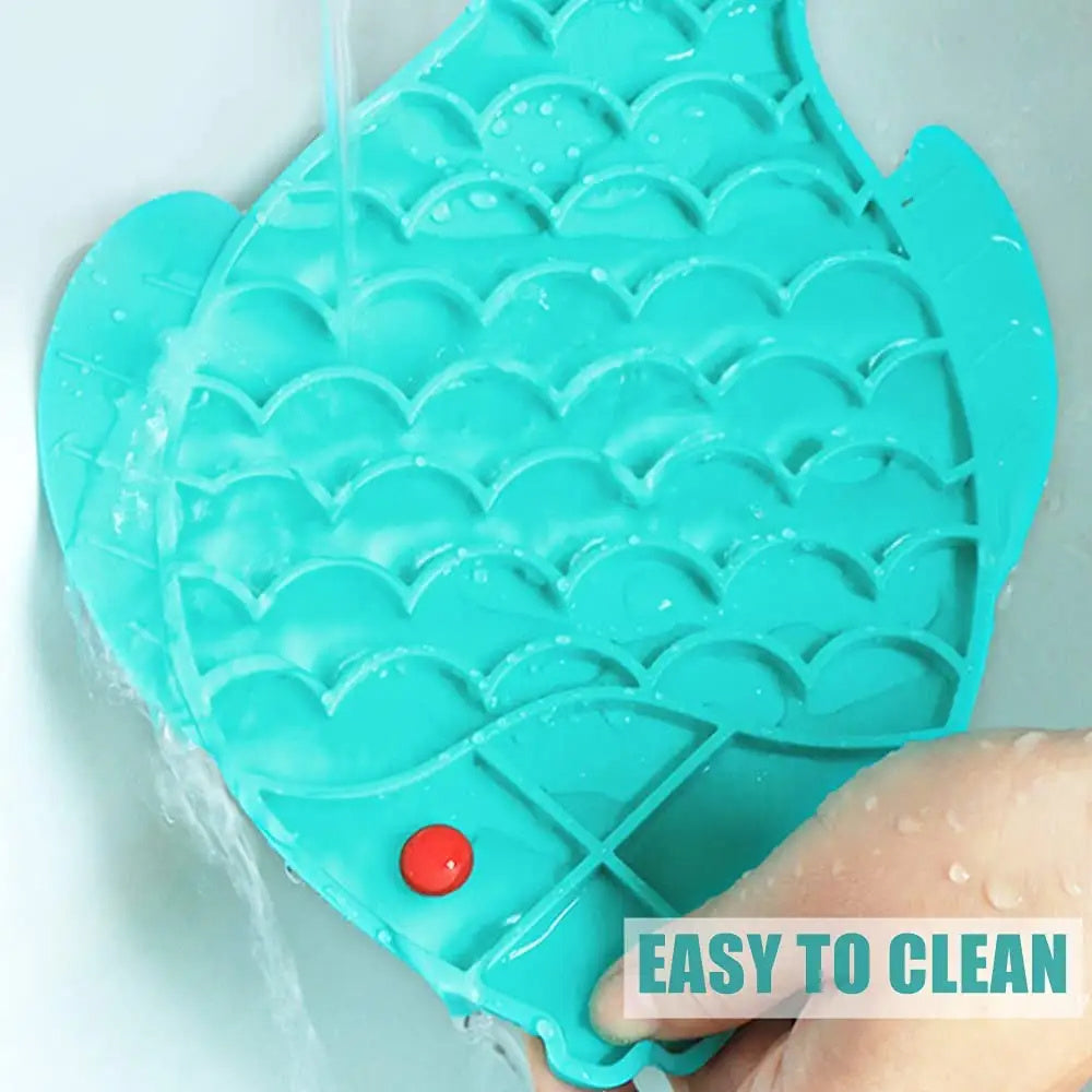 Fish Shape Silicone Lick Mat Slow Enrichment Feeder - Blue/Grey/Green