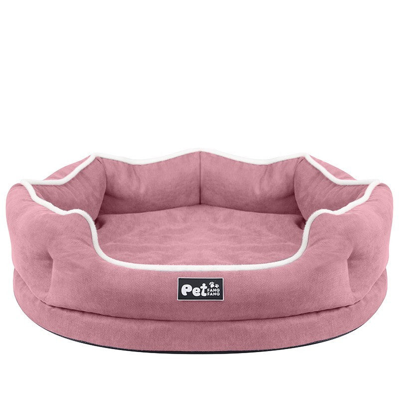 Extra Comfort Padded Round Dog Bed - Pink/Grey/Blue