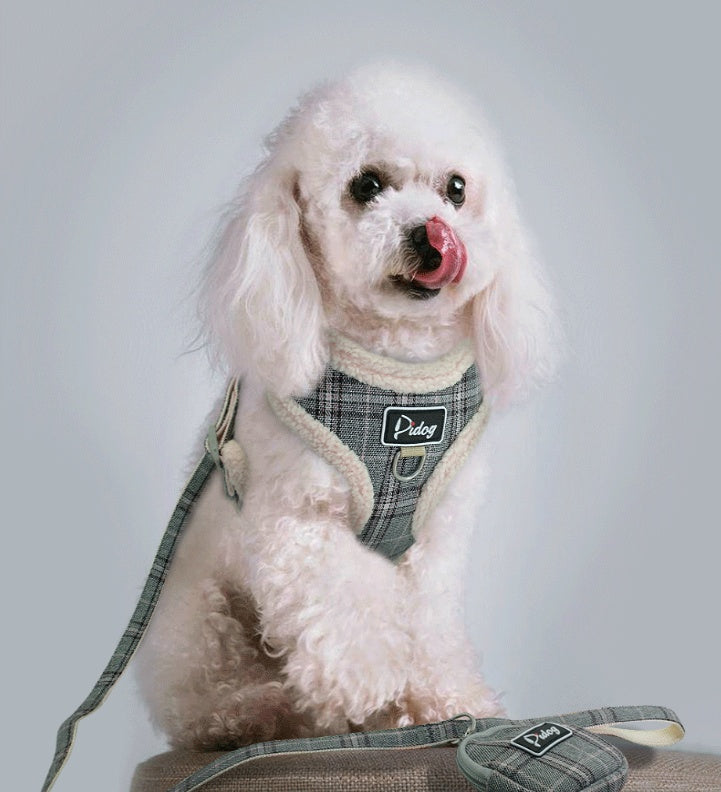 Luxury Breathable 3 Piece Harness, Leash & Treat bag Set - Blue/Grey/Pink