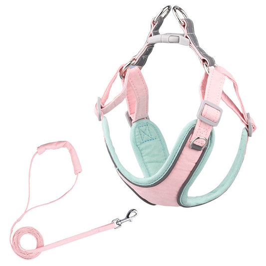 Suede Pastel 2 Tone Adjustable Dog Harness and Leash Set  - Blue/Pink/Green/Yellow