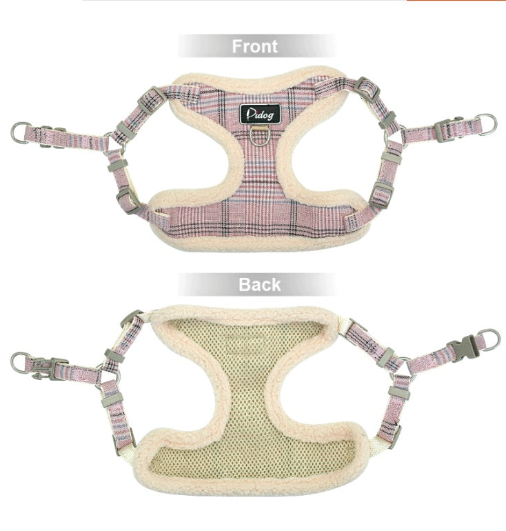 Luxury Breathable 3 Piece Harness, Leash & Treat bag Set - Blue/Grey/Pink
