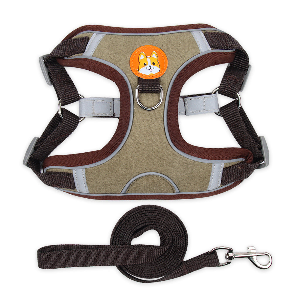 Reflective Harness and Leash Set - Blue/Coffee/Green/Orange/Purple/Red - S-XL