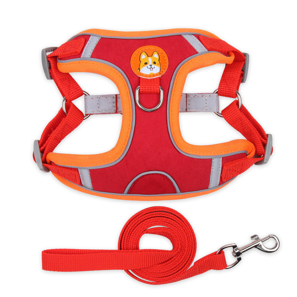 Reflective Harness and Leash Set - Blue/Coffee/Green/Orange/Purple/Red - S-XL