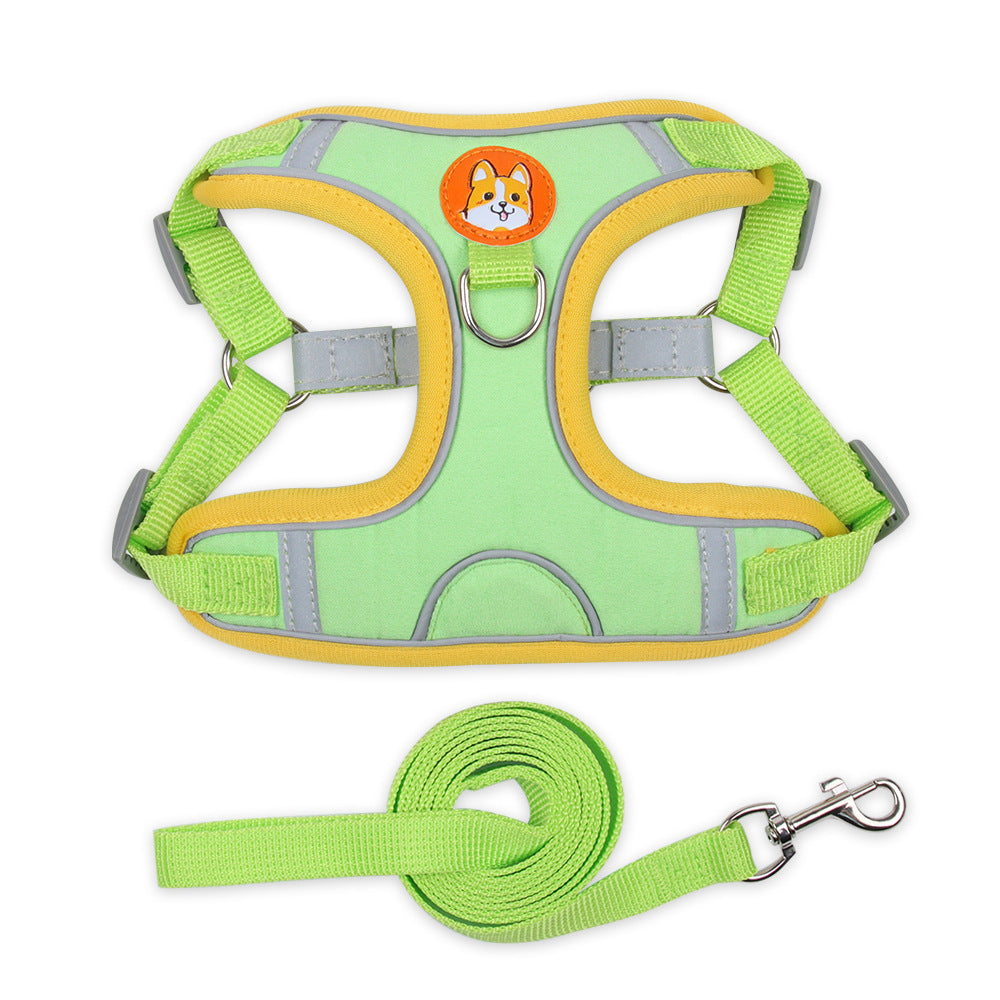 Reflective Harness and Leash Set - Blue/Coffee/Green/Orange/Purple/Red - S-XL