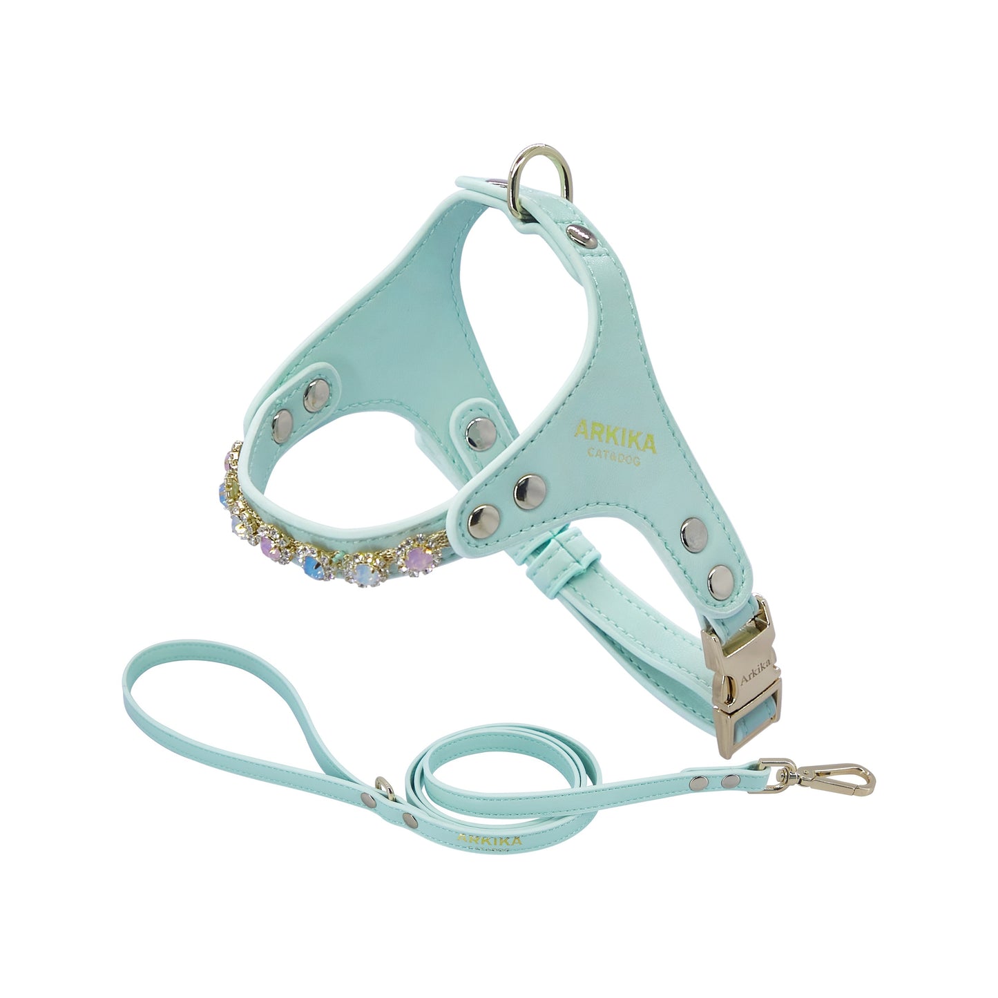 Luxury Rhinestone Detail PU Leather Adjustable Dog Harness & Leash Set