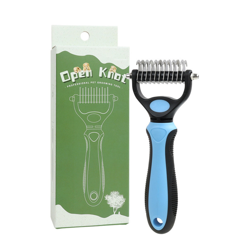 Double-Sided Shedding and Dematting Grooming Brush -  Blue/Green/Orange