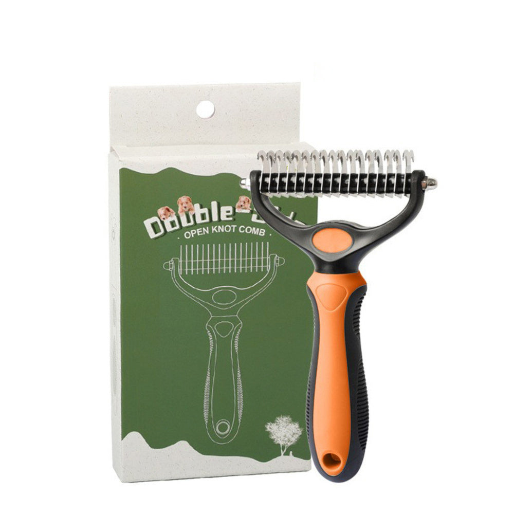 Double-Sided Shedding and Dematting Grooming Brush -  Blue/Green/Orange