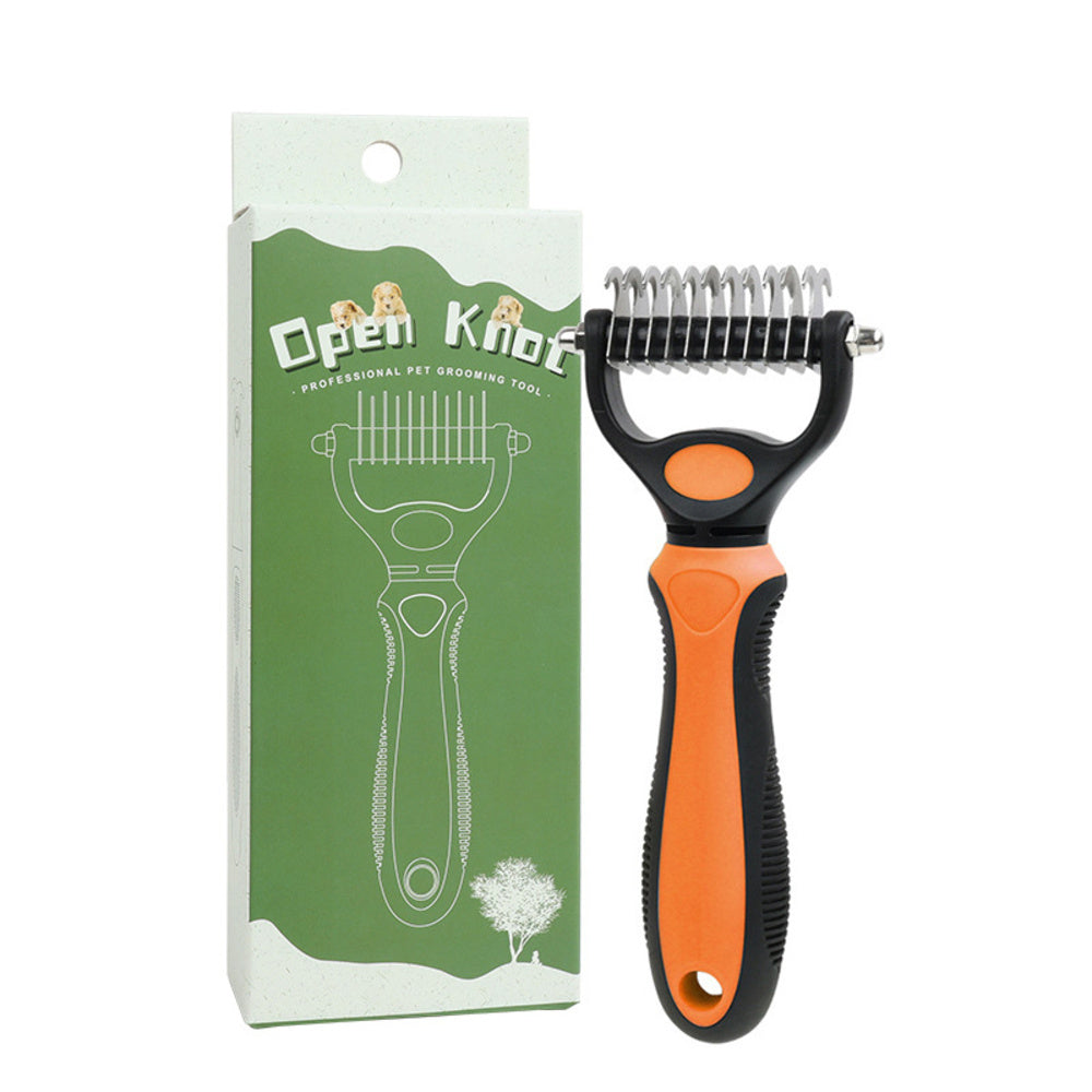 Double-Sided Shedding and Dematting Grooming Brush -  Blue/Green/Orange