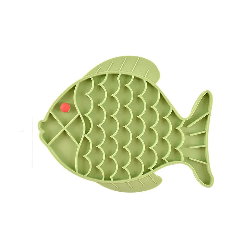 Fish Shape Silicone Lick Mat Slow Enrichment Feeder - Blue/Grey/Green