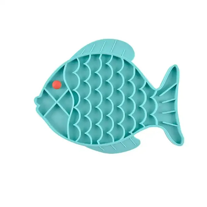 Fish Shape Silicone Lick Mat Slow Enrichment Feeder - Blue/Grey/Green