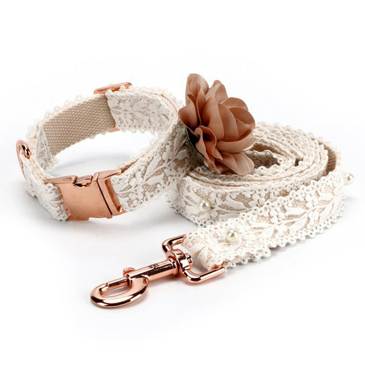 Lace Detail Flower Pattern Dog Collar and Leash Set