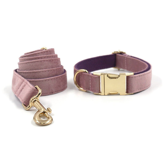 Luxury Creamy Coffee Velvet Dog Collar And Leash Set