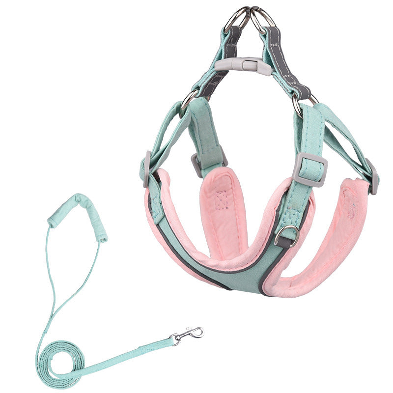 Suede Pastel 2 Tone Adjustable Dog Harness and Leash Set  - Blue/Pink/Green/Yellow