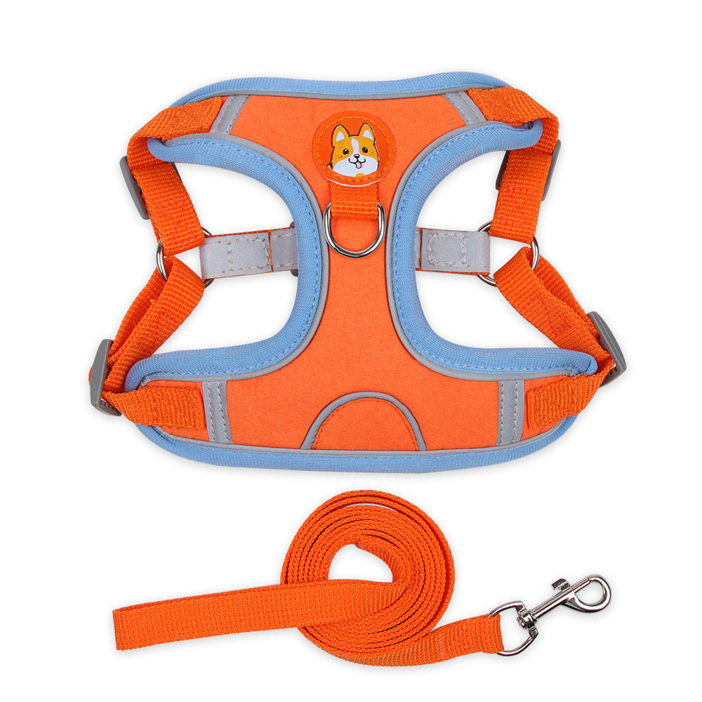 Reflective Harness and Leash Set - Blue/Coffee/Green/Orange/Purple/Red - S-XL