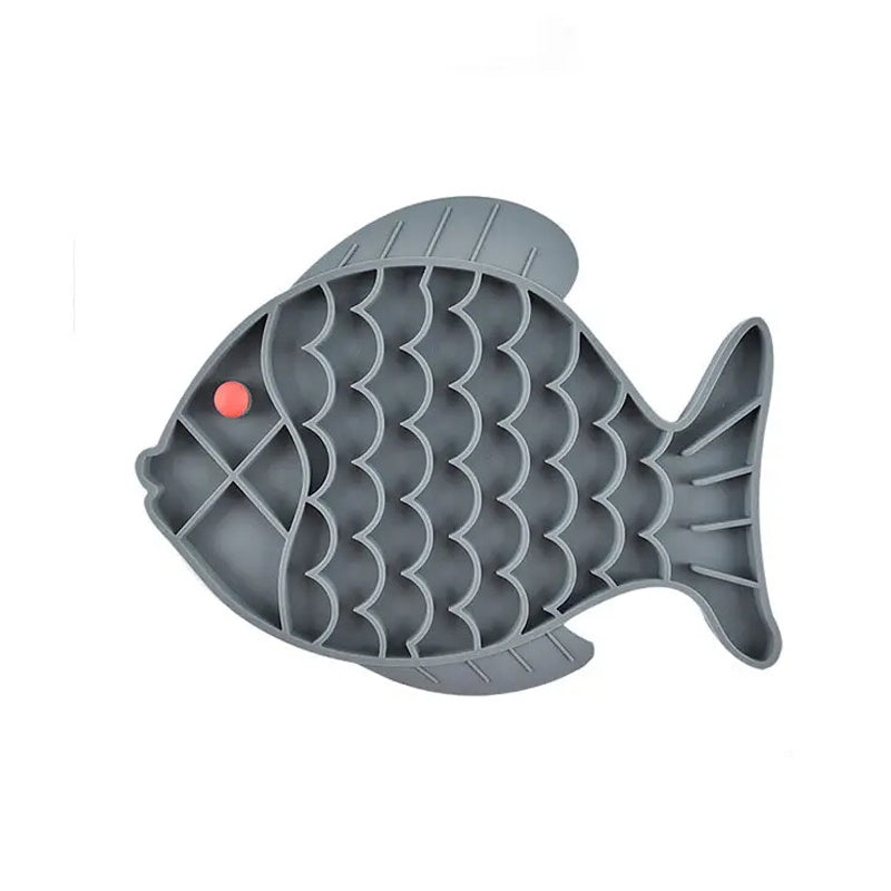 Fish Shape Silicone Lick Mat Slow Enrichment Feeder - Blue/Grey/Green