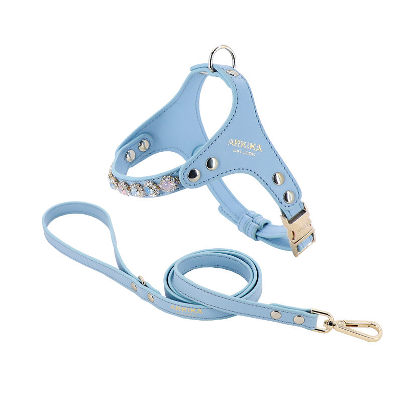 Luxury Rhinestone Detail PU Leather Adjustable Dog Harness & Leash Set